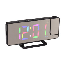 Digitaluhr mit RGB-LED, großem Bildschirm, Spiegelprojektion & Wecker in Schwarz