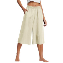 Damen 3/4 Culotte Pants Light Summer Pants with Pockets Breathable Capri