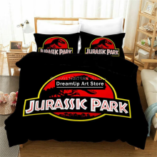 (135CM X 200CM) Fashion Red Jurassic Park Bedding Set Boys Girls Duvet Cover Pillowcase Bed Adult Bedroom