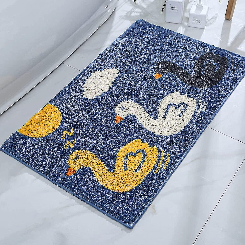 Absorbent Bathroom Rugs For Bath Tub & Shower, Microfiber Non Slip Cute Design Soft Plush Bath Carpet, Blue