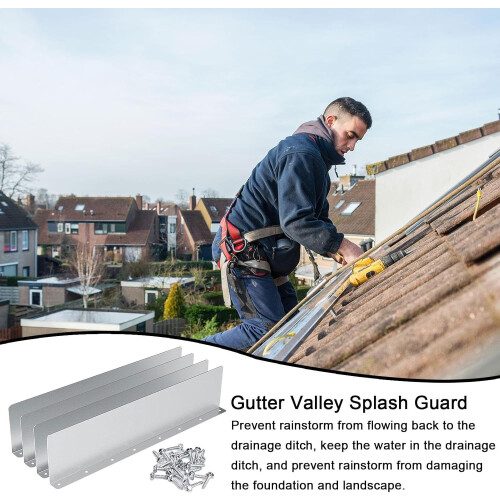 Gutter Splash Guards Set, Rustproof Aluminium Corner Fit Rain Gutter Protector, Prevent Overflow 2