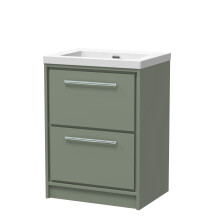 Balterley Modern Bathroom 2 Soft-Close Drawer Floor Standing Vanity Unit Fireclay Basin, Fern Green, 600mm