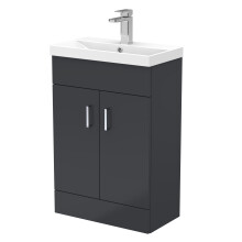 Satin Dark Grey Compact Floor Standing Bathroom Vanity Basin Unit with Ceramic Basin & 2 Soft-Close Doors - 550mm