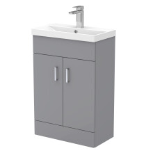 Satin Grey Compact Floor Standing Bathroom Vanity Basin Unit with Ceramic Basin & 2 Soft-Close Doors - 550mm