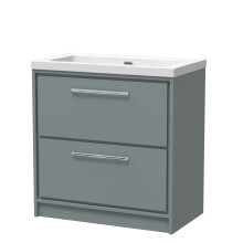 Balterley Modern Bathroom 2 Soft-Close Drawer Floor Standing Vanity Unit Fireclay Basin, Coastal Grey, 800mm