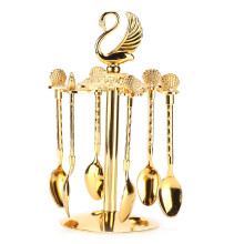 Colheres de café expresso, porta-colheres de café, colheres de chá douradas, talheres decorativos para festas, conjunto de talheres criativos para