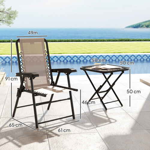 Outsunny Outsunny 3 Pieces Folding Garden Bistro Set with Cup Holders, Khaki 2