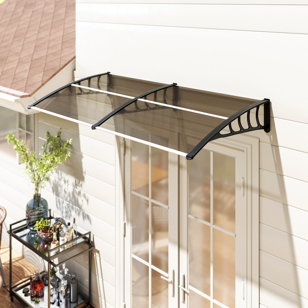 Outsunny Door Canopy Outdoor Awning Rain Shelter For Window Porch, Brown