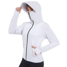 Women's Lightweight Running Jacket UPF 50 Hoodie Full Zip Breathable Gray XXL