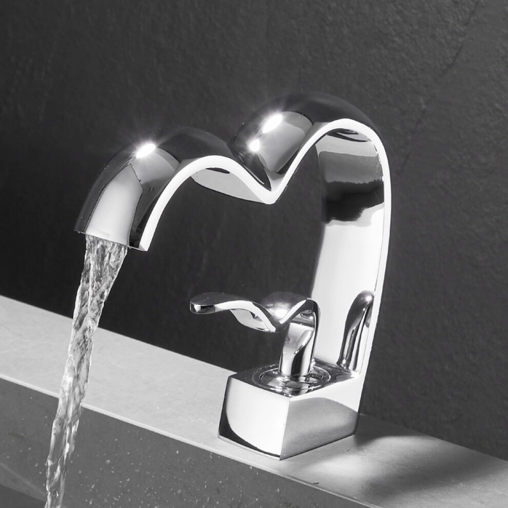 Washbasin Faucets Hot And Cold Waterfall Design, All Copper Brushed Silver Finish For Basin Sinks 9382693805911