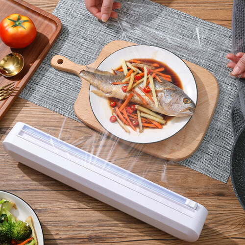 Reusable ABS Plastic Wrap Cutter Dispenser, 325g, Adjustable, Suction Mount 2