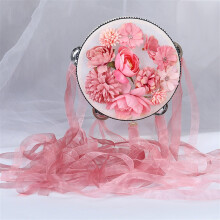 Colorful Flowers Tambourine with Ribbons Musical Instrument Single Row Chime Drum Hand Drum for Church, Dance, Party, KTV (Color: C)