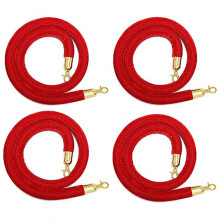 4 Pcs Velvet Stanchion Rope with Polished Gold Hooks, Red Crowd Control Rope 4ft for Events, Hotels