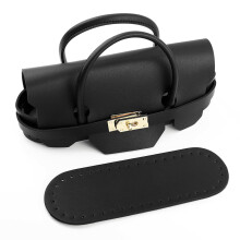 Handbag Making Kit with Durable Leather Bag Bottoms and Straps Set for DIY Knitting Shoulder Bags Black