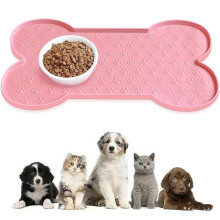 Dog Food Mat Silicone NonSlip Waterproof Placemat For Pets, AntiScratch, Easy To Clean, Pink 25 x 49 cm