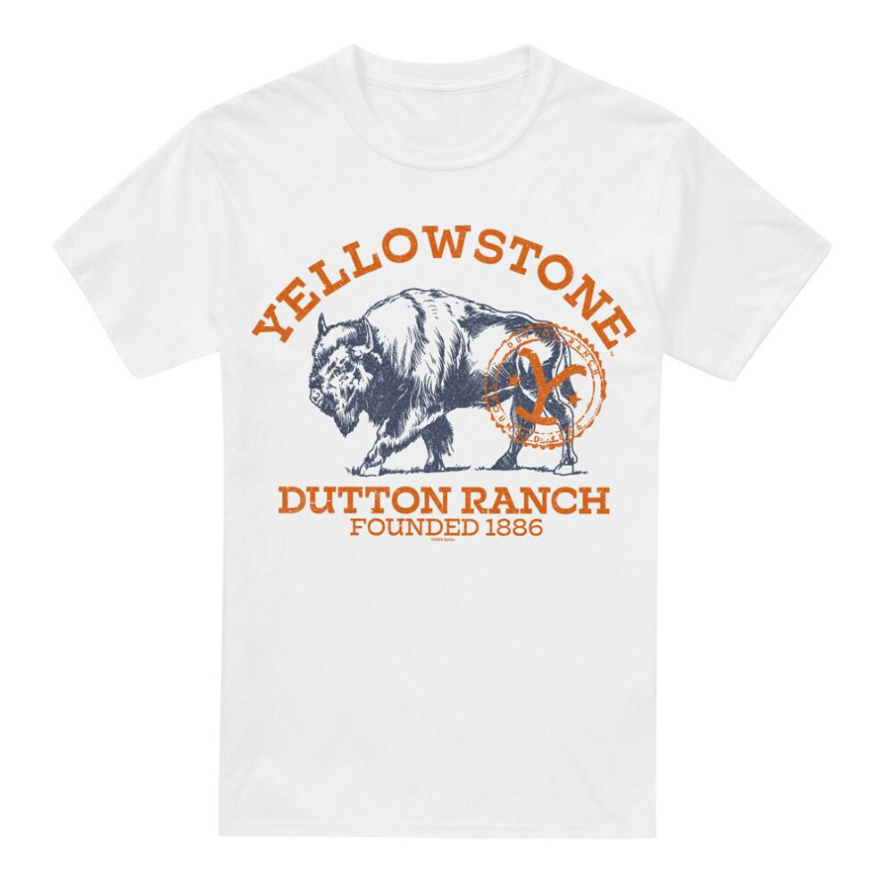 Yellowstone (L, ) Mens Dutton Ranch Buffalo T-Shirt White