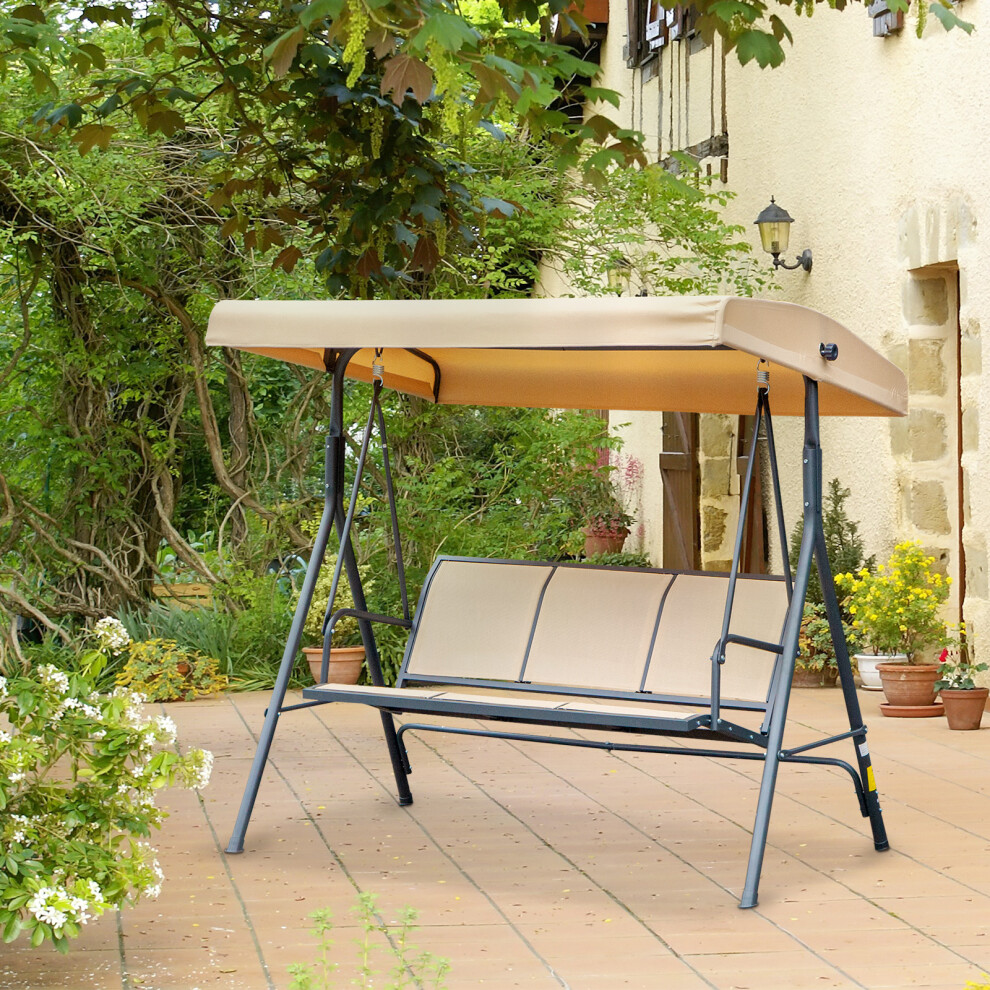 Outsunny 3 Seater Garden Swing Patio Hammock W/ Canopy For Outdoor Beige