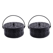 2X Nordic Retro Metal Hollow Floral Mosquito Coil Holder Garden Burner Mosquito Repellent Box(Black)