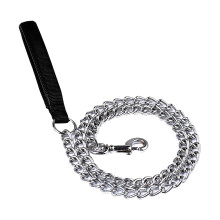 Metal Chain 120cm 3mm Chew Resistant Heavy Duty Thick Chain Dog Leash Pet Traction Rope with Soft Padded Handle for Medium Large Dogs