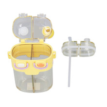 780ML auslaufsichere Kawaii-Wasserflasche mit Trinkhalm & verstellbarem Trageriemen Gelb