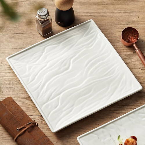Ceramic Dinner Plates White Square Large Plate for Steak and Dessert Durable Elegant Tableware 1