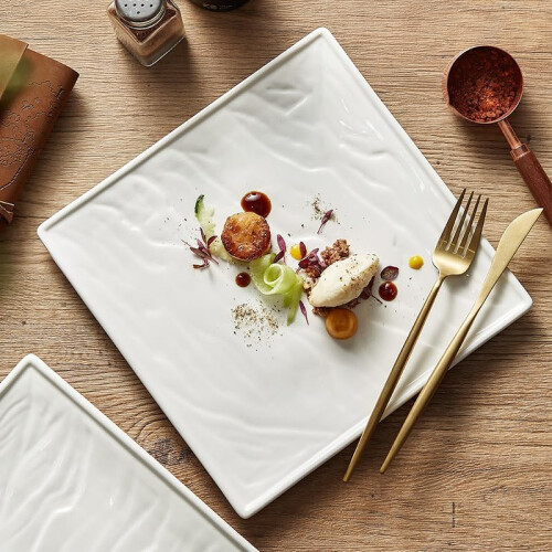 Ceramic Dinner Plates White Square Large Plate for Steak and Dessert Durable Elegant Tableware 2