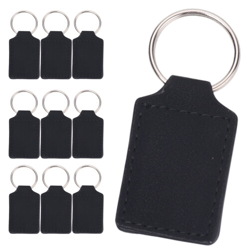 10pcs PU Leather Keychain Blanks Rectangular Double-Sided-Black