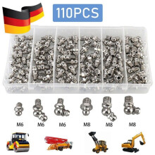 Adjustable Angle Hydraulic Fittings Kit, Grease Nipple Kit with Anti-Corrosion Finish for Easy Organization, Metric M6 M8 Straight and Angled Zerk