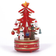 Wooden Christmas Music Box, Characteristic and Exquisite Design Rotating Xmas Tree with Wind-Up Mechanism, Vintage Pink Wooden Merry-Go-Round Horse