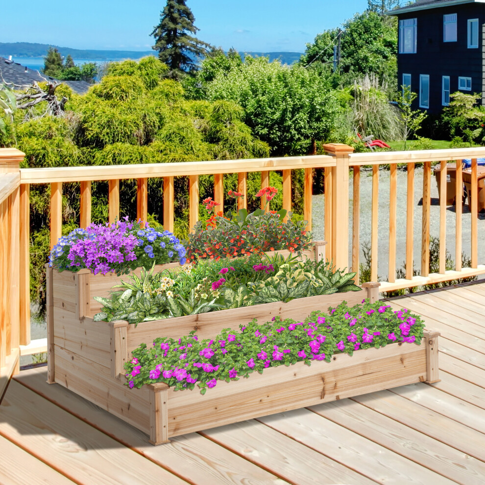 Outsunny Wooden Raised Bed 3 Tier Planter Kit - Natural - Image 5