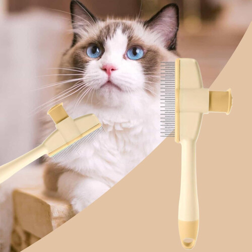 Flea comb for cats  Gentle grooming brush with release button, yellow 1