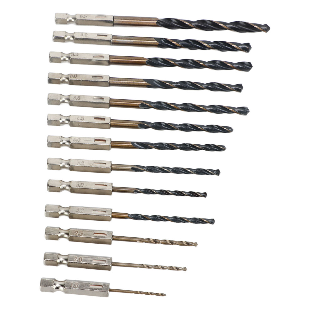 13Pcs Twist Drill Bits Set, 1/4In Hex Shank, 1.5Â6.5Mm 3751373125988
