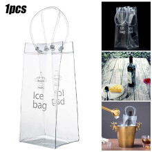 1pc Ice Wine Bag Beer Cooler Bucket Drink Bottle Cooler Chiller Recyclable Summer Kitchen Clear PVC Ice Bag With Handle 25x11x10