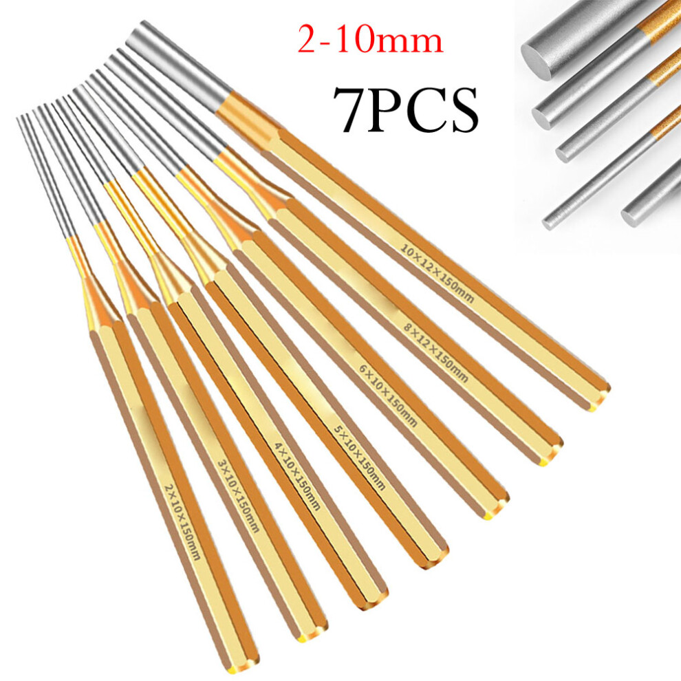 7Pcs 2-10Mm Cylindrical Punch Chisel Roll Pin Punch Tool Remover Brass Center Punch Heavy Duty Chisel Cone Punch Watch Repair 6935161531404