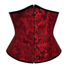 Women's Corset Underbust Satin Waist Cincher Lace Up Boned Brocade Waist Training Plus Size Wine L Shapewear