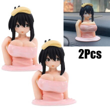2/1X Cute Chest Shaking Girls Car Ornaments Cartoon Kawaii Car Dashboard Accessories Boutique Pink Anime Interior Car Accessor