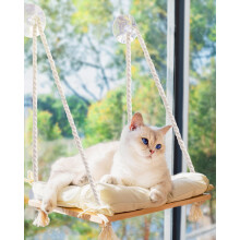 Cat Window Perch Sturdy Cat Hammock With 4 Suction Cups Solid Wood Seat Soft Cushion Rustic Indoor Cat Bed