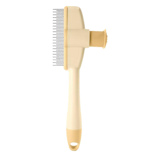 Flea Comb for Dogs, Gentle Grooming Brush with Release Button Yellow