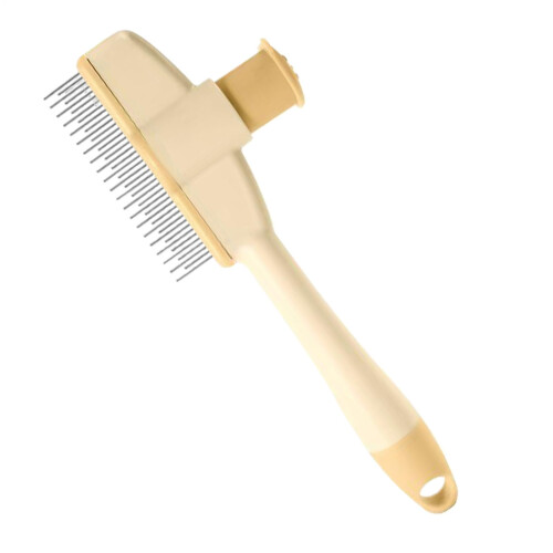 Flea Comb for Cats and Dogs  With Release Button  Ergonomic Deshedding Tool Yellow
