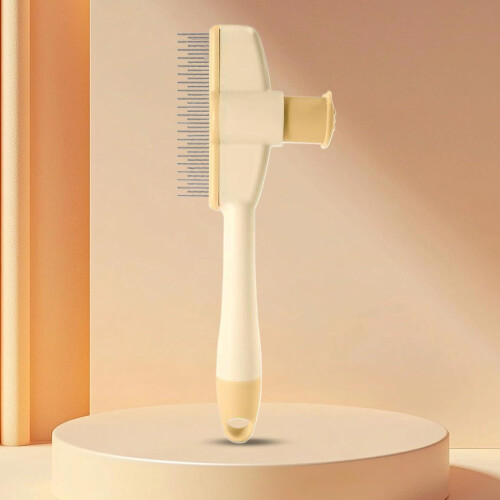 Flea Comb for Cats and Dogs  With Release Button  Ergonomic Deshedding Tool Yellow 2