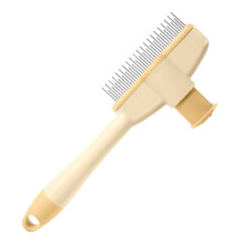 Flea comb for cats, grooming tool with tick comb for cats with release button and ergonomic design for removing debris underneath.