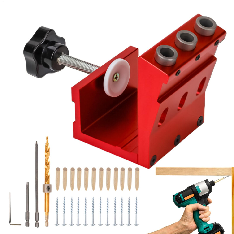 Pocket Hole Jig System, Template For Angled Drilling Holes Adjustable Portable Precision Ergonomic Sturdy Saw Guide For Woodworking Carpentry 9382693625519