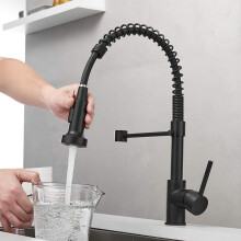 Kitchen Sink Faucet for Bar Farmhouse, Matte Black Commercial Kitchen Faucet with Hot and Cold Rotating Spring Design