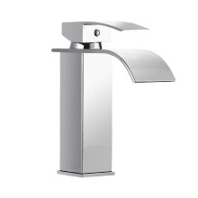 Kitchen Sink Faucet Waterfall Black Brass Basin Mixer Tap Compatible with Hot and Cold Water Single Handle High
