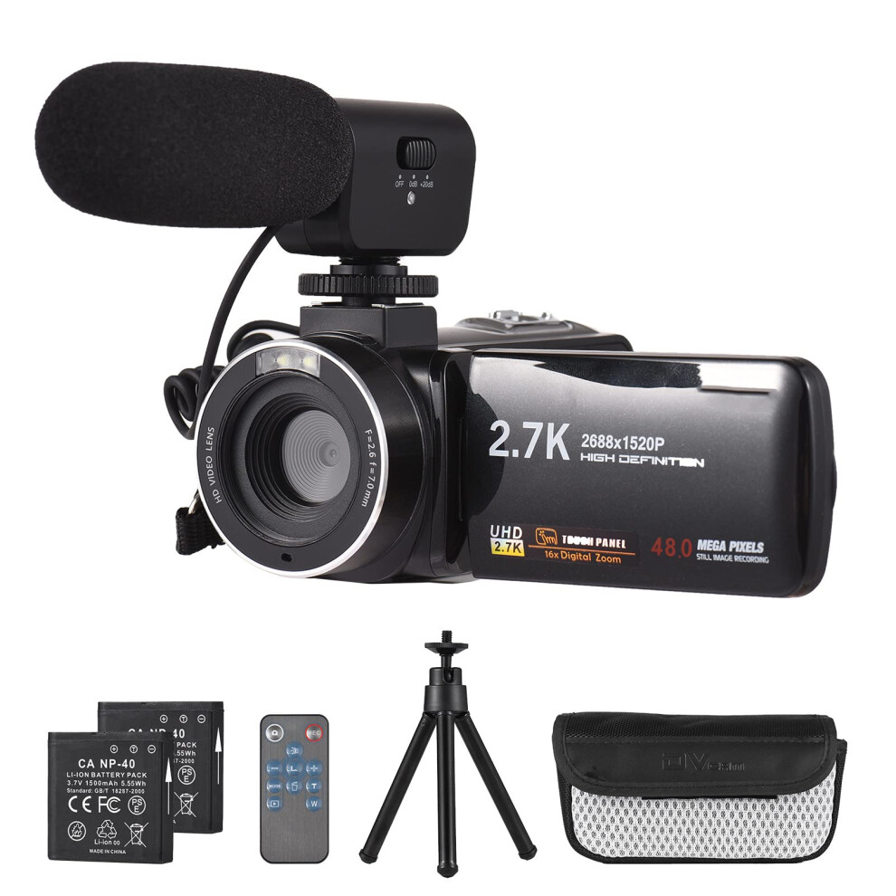 2.7K Video Camera Camcorder, 48Mp Vlogging Camera With 16X Digital Zoom, 3.0 Inch Touchscreen Youtube Camera 9382693626592