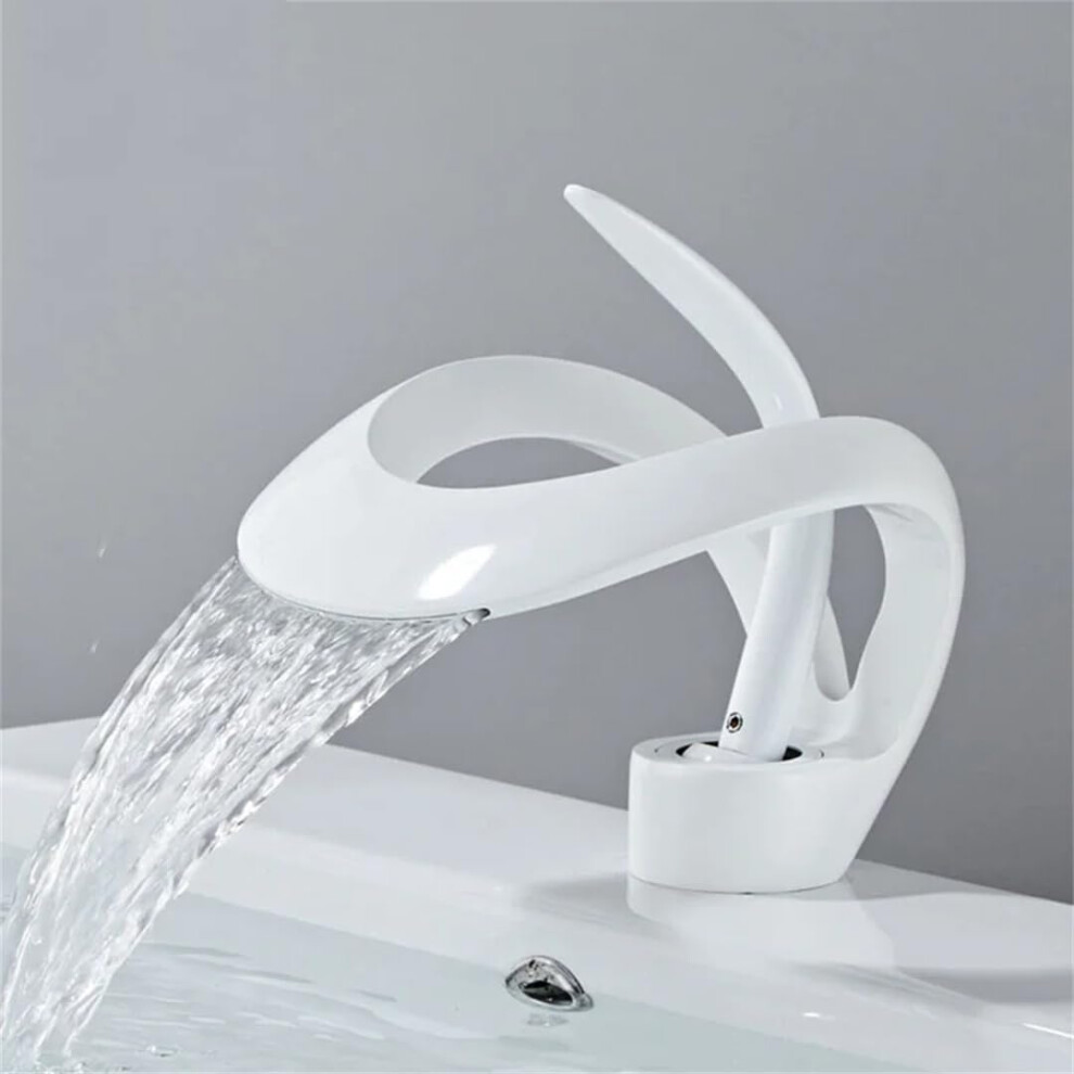 Bathroom Basin Faucet Black Waterfall Vessel Sink Faucet Brass Vanity Sink Mixer Tap Hot Cold White Color 9189345321252