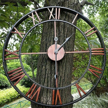 Decorative Wall Clock, Easy Readability Roman Numerals Clock, Silent Battery Operated Movement For Serene Outdoors, Industrial Design For Garden