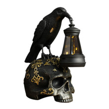 Decorative Solar Light Crow Skull Shape Garden Lighting Resin Texture Night Lights Yard Pathway Solar Powered Crow Statue