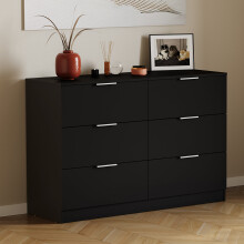 (Black) Trega 6 Drawer Chest of Drawers Wooden Storage