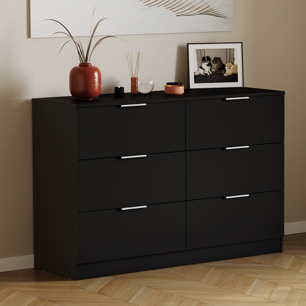 Vida Designs (Black) Trega 6 Drawer Chest Of Drawers Wooden Storage Black